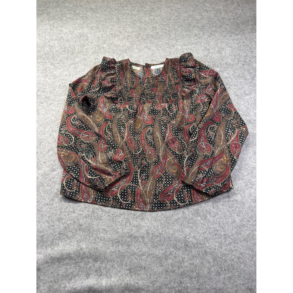 Take Note Paisley Blouse Women Size 16 Multicolor Fair Smocked Ruffle Top